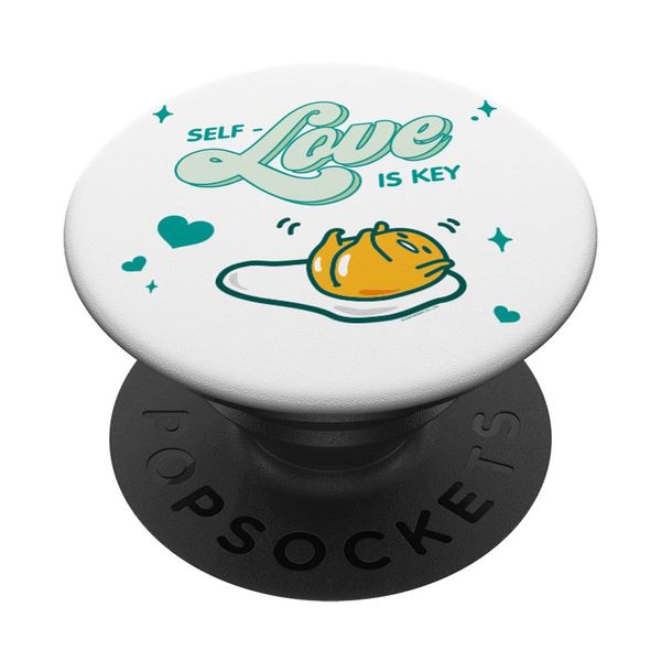 Sanrio Self - Love is Key - gudetama PopSockets Adhesive PopGrip for Smartphones with Smooth, Hard, Plastic Cases - Black