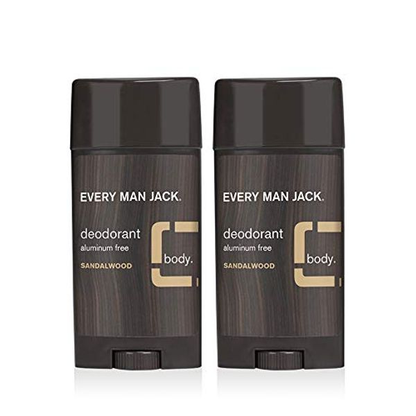 Every Man Jack Men's Natural Deodorant - Sandalwood | 3-ounce Twin Pack - 2 Sticks Included | Naturally Derived, Aluminum Free, Parabens-free, Pthalate-free, Dye-free, and Certified Cruelty Free