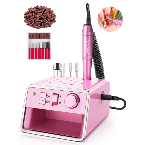 20000RPM Electric Nail Drill Portable Nail File Drill Set for Acrylic Gel Nails, Professional Nail Drill Machine for Nail Polish Remover with The Function of Storing Manicure Accessories，Purple