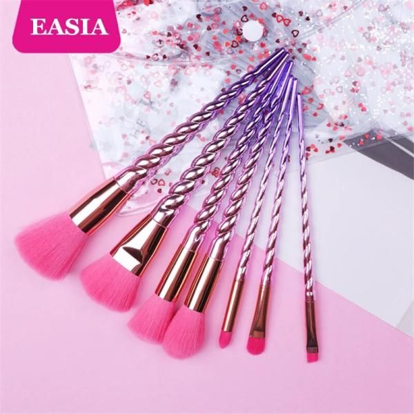 Gradient Gold Purple Unicorn Makeup Brushes Set Horn Shape Powder Blush Contour Eyeshadow with Bag 7