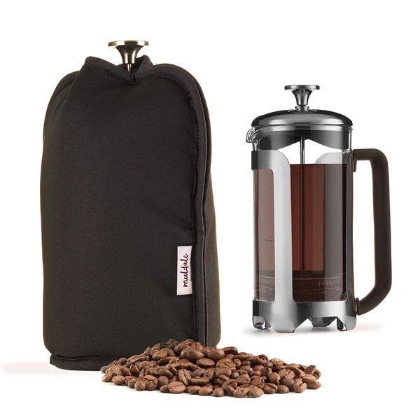 Muldale Cafetiere Cosy Warmer in Black - Coffee Pot Cover Jacket Cozy 8 Cup Perfect Heat Retention - French Press Insulator for Multiple Sizes