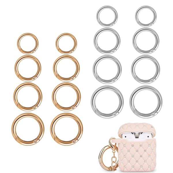 Nuqin O Rings Spring Keyrings,16Pcs Spring O Rings Round Carabiner Clip,Spring Metal Rings with Anti Rust Coating for Backpacks Handbags Luggage Bags Keychains Small Dog Leashes