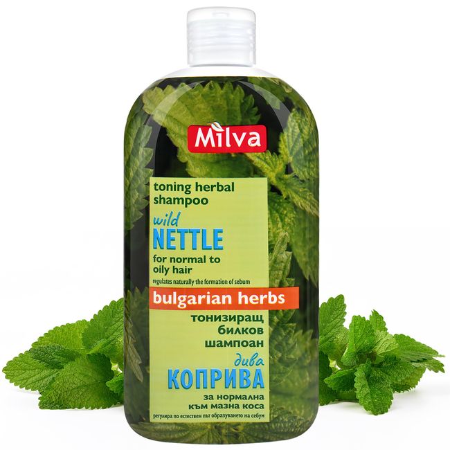 Milva Nettle Shampoo for Greasy Hair - 500 ml Natural Clarifying Shampoo for Oily Hair and Roots - Greasy Hair Remedy, Sulphate Free Shampoo Oily Scalp - Sebum Control, Oil Reducing & Volume Shampoo