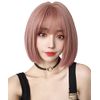 AISI QUEENS Wig, Pink Bob, Short, Full Wig, Cross-Dressing, Wig, Straight, Women's, Stylish, Bangs, Heat Resistant, Harajuku, Lolita, Small Face, Fashion