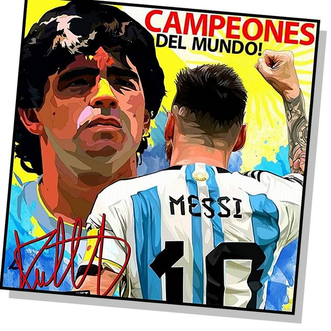 Famous Popart Gallery Lionel Messi & Diego Maradona Argentina National Football Art Panel Wooden Wall Hanging Poster Decor Soccer Goods (10.2 x 10.2 inches (26 x 26 cm), Art Panel Only)