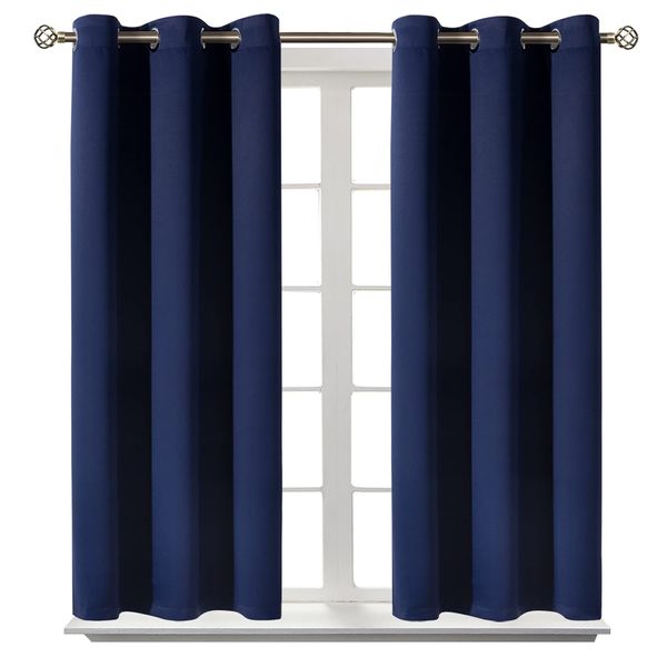 BGment Navy Blue Short Blackout Curtains for Small Windows, 38 x 45 Inch Thermal Insulated Tier Set of 2 Panels Sun Blocking Drapes for Kitchen Bedroom