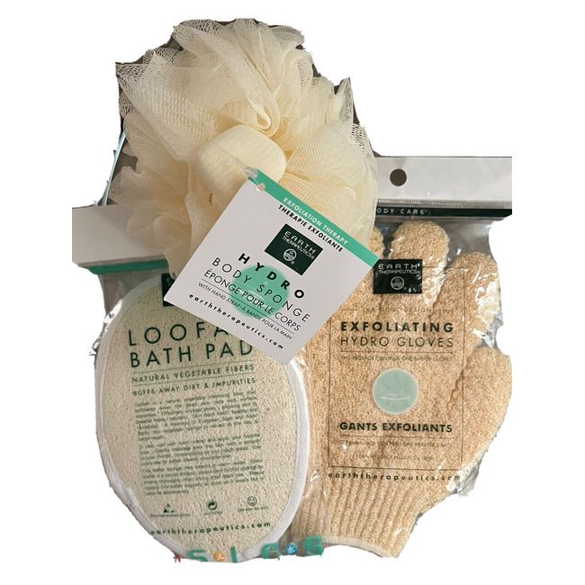 Earth Therapeutics Natural Exfoliating Hydro Gloves Blossom Sponge and Pad Set-3