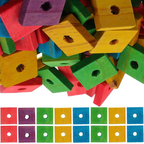 BESPORTBLE Wooden Blocks Bird Chewing Toy, Wooden Parrot Blocks Wood Blocks for Birds Mini Wood Chip Charms for DIY Playing Cage Chewing Toy Pet Wood Chips Pack of 100