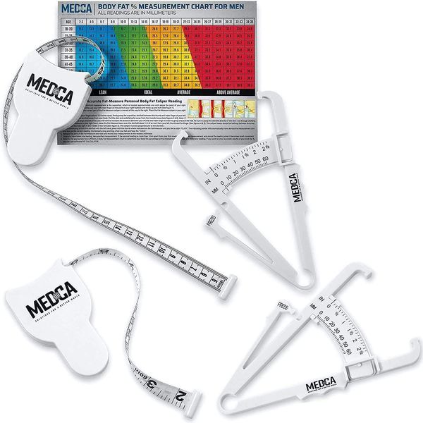 Body Tape Measure and Skinfold Caliper for Body Set - (Pack of 2) - Skin Fold Body Fat Analyzer and BMI Measurement Tool, White by MEDca