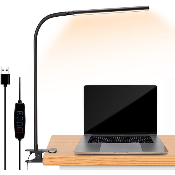 LED Desk Light, Clip Light, 1300 LM, Ultra Bright, Soft Light Technology, Bright and Glare, Desk Stand, USB Powered, 3 Levels of Adjustment, 10 Levels of Dimming, Extended 18.9 inches (48 cm), 360° Angle Adjustment, Stylish, Compact, Clip-type, LED Readin