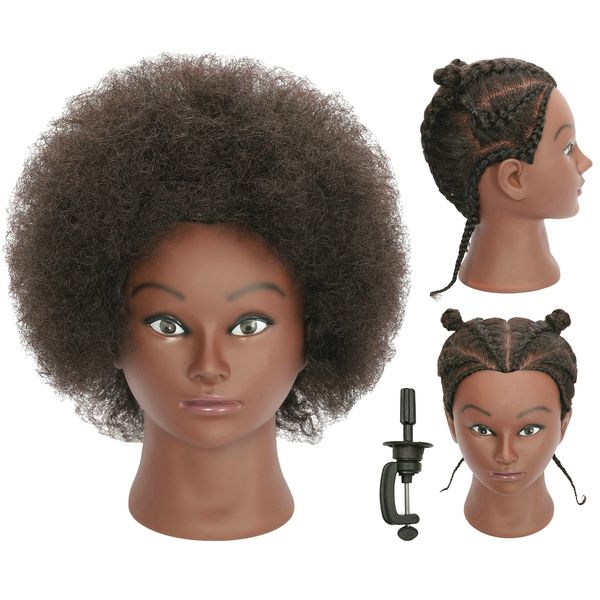 LOHXINHAIR Kinky Curly Real 100% Human Hair Mannequin Head Manikin Cosmetology Doll Training Head with Stand for Hairdresser Practice Braiding Styling Bleaching Dyeing Cutting Updos