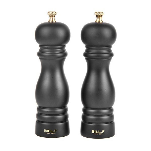 Bill F Since 1983 Salt and Pepper Grinder Set,2 Pcs Rubber Wood Pepper Mill with Matt Black,Pepper Shakers with Ceramic Core,7 inch