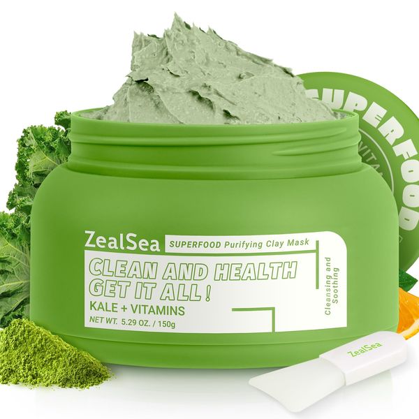 ZealSea Gesichtsmaske mit Superfoods & Grünkohl 150g - Vitamin C Tonmaske clay face mask Feuchtigkeitsspendend, Tiefenreinigung, Poren verkleinern, Anti Pickel, Gesichtsmasken Beauty