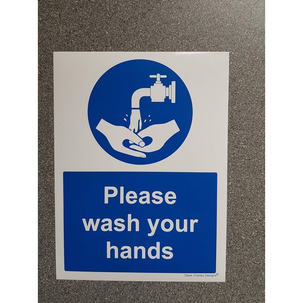 Please Wash your Hands Sign A5 150mm x 200mm - Self Adhesive Vinyl Sticker The clearest Wash your hands Safety Sign. Health and safety signs