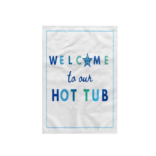 3dRose 15x22 Hand Towel - Welcome to Our Hot Tub - Blue and White Text Decorative Bathroom Decor Bath Mat
