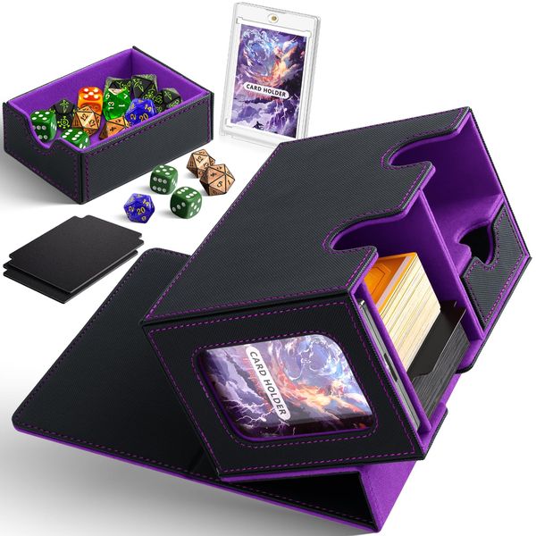 Homthy MTG Trading Card Storage Box with Display Window, Commander Card Storage Box Magic Fits 200+ Sleeved Cards with Dice Tray Fits for YuGiOh, MTG TCG CCG Sport Cards