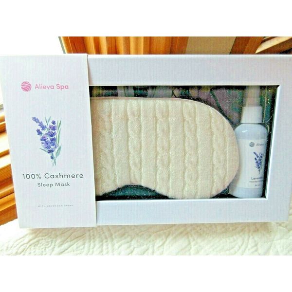 ALIEVA SPA 100% CASHMERE PLUSH SLEEP MASK WITH LAVENDER SPRAY IN GIFT BOX NIB