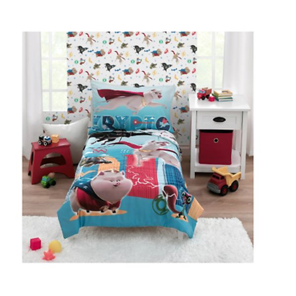 DC League Of Superpets 4Piece Toddler Bed Set Quilt Pillowcase Fitted Flat Sheet