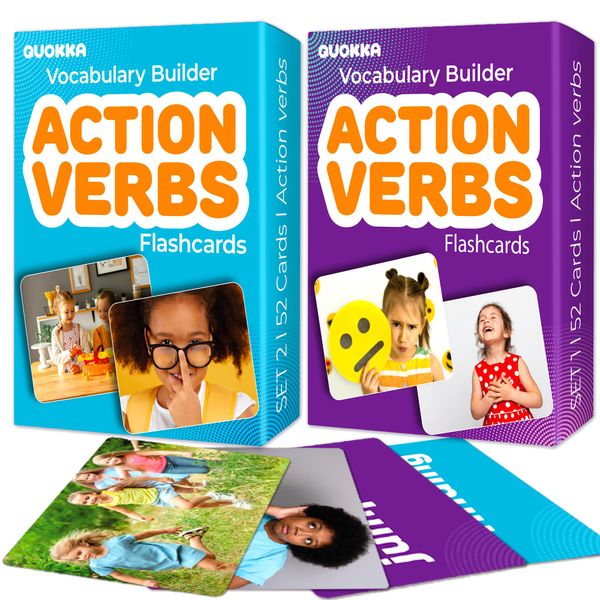 QUOKKA 104 Action Verbs Flash Cards for Speech Therapy Materials ESL Teaching – Educational Vocabulary Builder with Realistic Images for Kids Adults – Picture Cards for Speech and Cognitive Learning