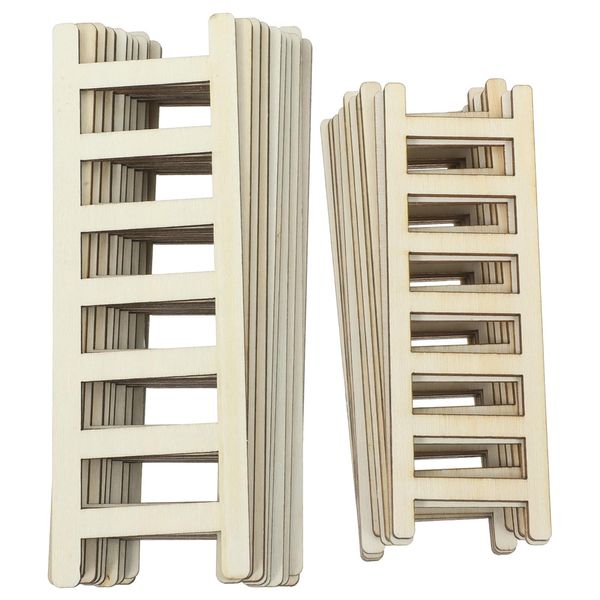 Alasum 20pcs Mini Wooden Step Ladder Dollhouse Ladder Furniture Miniature Ladder Dollhouse Ornament DIY Craft Accessories for Micro Landscape Decor, 15.00X5.00X0.20CM, I6FNEXJM4015UZ307LVAZL56