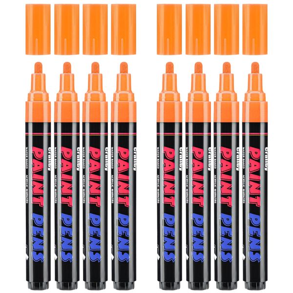 Craiiby Orange Paint Pens Paint Markers - 8 Pack Permanent Acrylic Quick Dry Waterproof Marker Pens for Rocks Wood Fabric Plastic Canvas Glass Mugs Metal Tire Stone