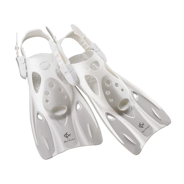 REEF TOURER RF0106P Snorkeling Fins, Can Be Worn Over Water Shoes, Adjustable Strap Included, Lightweight, Compact, White, S Size