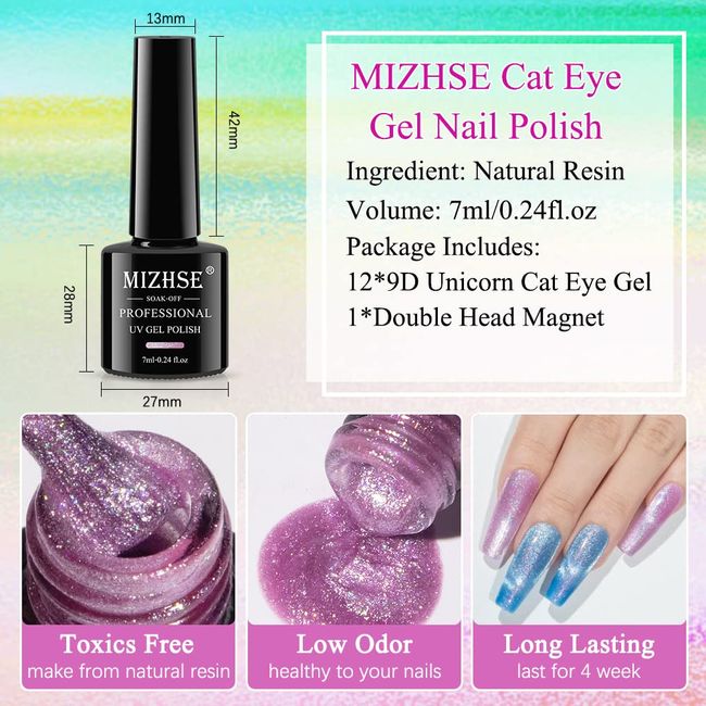 MIZHSE Reflective Glitter Gel Nail Polish Kit 12 Pcs, Colorful Sparkly Diamond Soak Off UV LED Gel Polish Home Manicure Nail Art Salon 7 ml