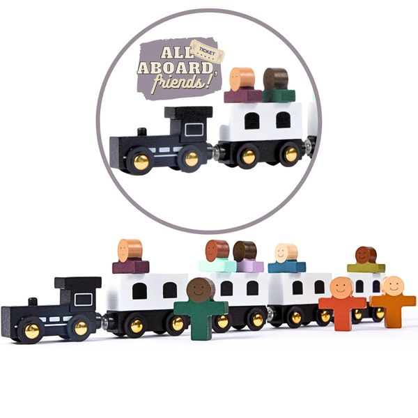 Wooden Train Set | Train Toy Magnetic Train Set Works w/Wooden Train Tracks | Smiley Wooden Toys | Toddlers Preschool Toy for Boys and Girls | All Aboard, Friends!