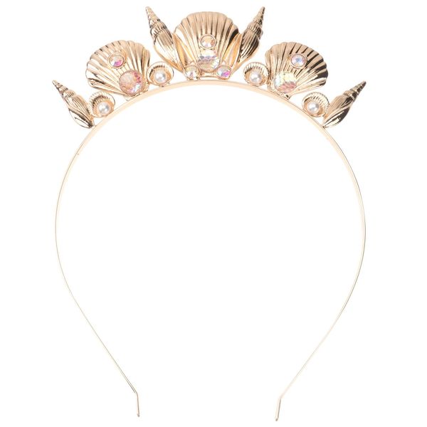 FRCOLOR Seashell Crown Headband Pearl Conch Hair Hoop Mermaid Crown Gold Tiara Seashell Hair Accessories for Women Girls Wedding Beach Party