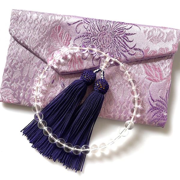 Women's Beads Genuine Crystal, Pure Silk Bassel, Purple Blue, Short Type Prayer Beads, Recitation, Memorial Service, Juzu, Approx. 0.3 inch (7 mm) Mala Bag