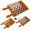 Andux Rollable Backgammon Board Game Microfiber Portable Chess Set PGSLQ-01 (3-in-1 Chess - Brown)