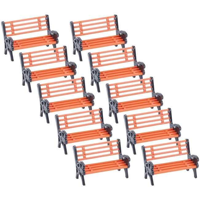 PLIGREAT 10 Pcs Miniature Park Bench Set, Miniature Garden Ornaments, Mini Park Street Seats Bench Chairs Kit for Miniature Garden Cute Mini Playhouse Dollhouse Decor Fairy Garden Decorations