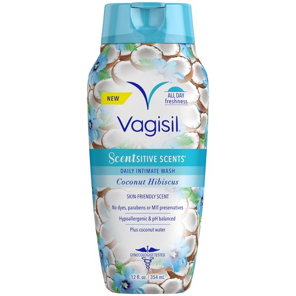 Vagisil Scentsitive Scents Daily Feminine Intimate Wash For Women, Plus Coconut Water, All-Day Freshness, Hypoallergenic, skin-friendly Coconut Hibiscus Scent, 354ml