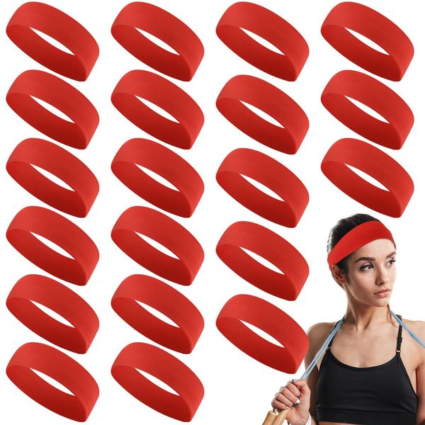 Hotop 20 Pcs Sport Headbands for Girls Women Yoga Headbands Bulk Elastic Headband Non Slip Stretchy Soft Fabric Hair Bands for DIY Team Running Basketball Soccer Pilates(Red)