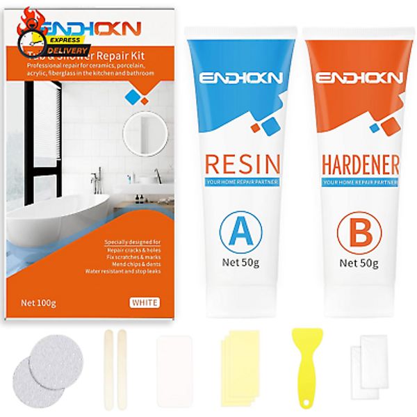 Bath Repair Kit White,  Enamel, Porcelain, Acrylic, Fiberglass, Ceramic Sink, Tu