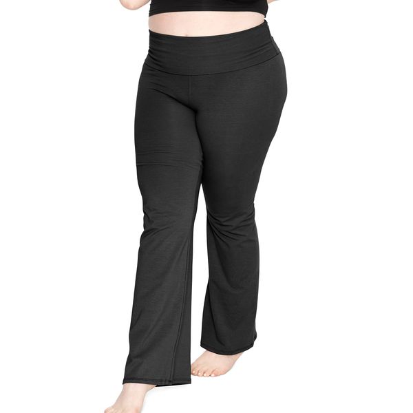 STRETCH IS COMFORT Women's Foldover Plus Size Yoga Pants Black 3X