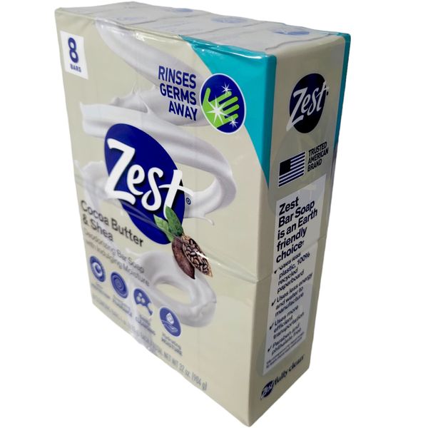 Zest 8-Bar Bath Size Soap, Creamy Cocoa Butter & Shea, 4 Ounce