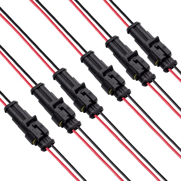 2 Pin Connector(6 kit), 18 AWG Automotive Electrical Connectors, Waterproof Wire Connectors, 2 Pin Electrical Connectors Waterproof, Plug in Wire Connectors Ideal for Motorcycle, Car, Boat