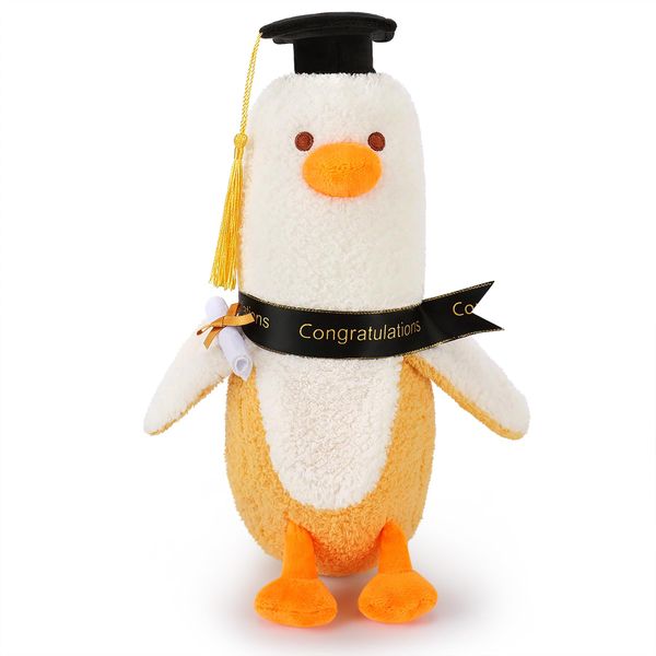 12'' Graduation Banana Duck Plush Toy-Graduation Gifts Duck Stuffed Animals, Elastic Duck Plush Stuffed Animals Banana Plushie Hugging Pillow, Body Pillow, Room Decoration Gift for Kids Girls Boys