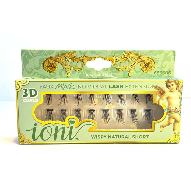 Ioni Cosmetics Faux Mink Individual Lash Extensons 3-STRAND Natural-Short, Black