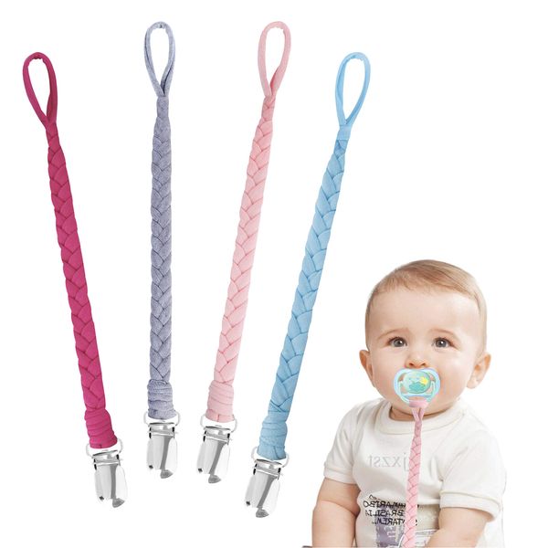 Pacifier Clips Cotton Teether Soother Chain Braided Dummy Clips for Baby Infant Toddler 4 Pack #6