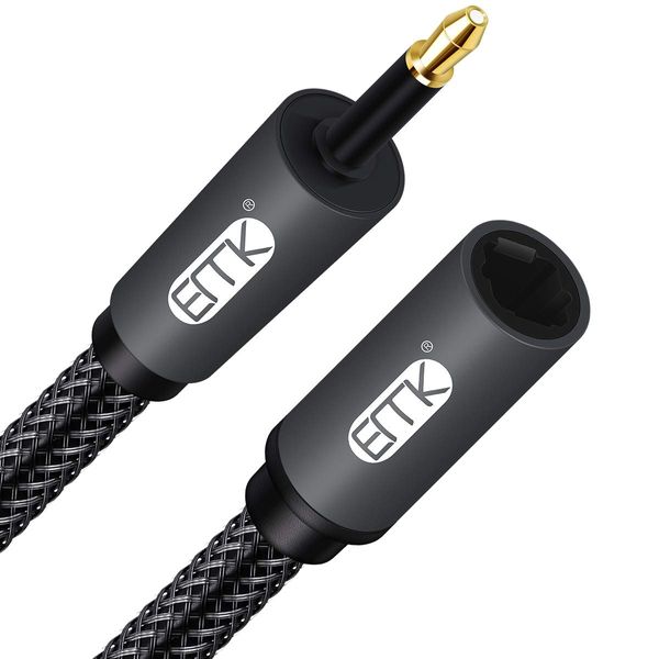 EMK Optical Audio Cable, Digital Sound Toslink zum Mini -Toslink Kabel 3.5 SPDIF Kabel-Optikkabel [nicht eins 3,5mm-Aux Kabel] Optisches Audiokabel (Verlängerungs Mini-Toslink Schwarz, Schwarz)