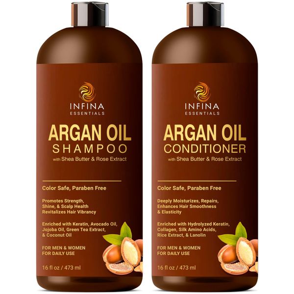 Argan Oil Shampoo and Conditioner Set for Men and Women - Hydrating and Nourishing Sulfate Free Shampoo Conditioner Set for All Hair Types - Hydrating and Nourishing Daily Hair Care - 16 fl oz Each