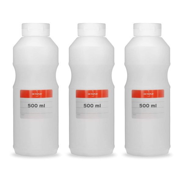 Octopus 3x 500 ml squeeze bottles, dosing bottles with hinged lid and silicone opening, ketchup bottles or sauce bottles, incl. labelling labels