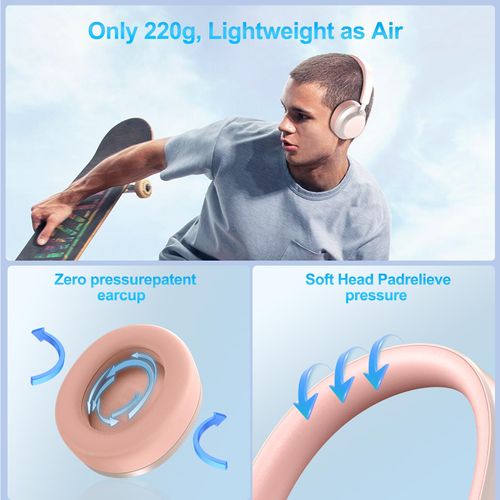 TSYUCXH Noise Cancelling Headphones Wireless Bluetooth, Over Ear Headphones Bluetooth with Microphone, Cancelling Wireless Headphone Over Ear, 65h Playtime, Clear Calls, Comfort Fit for Travel (Pink)
