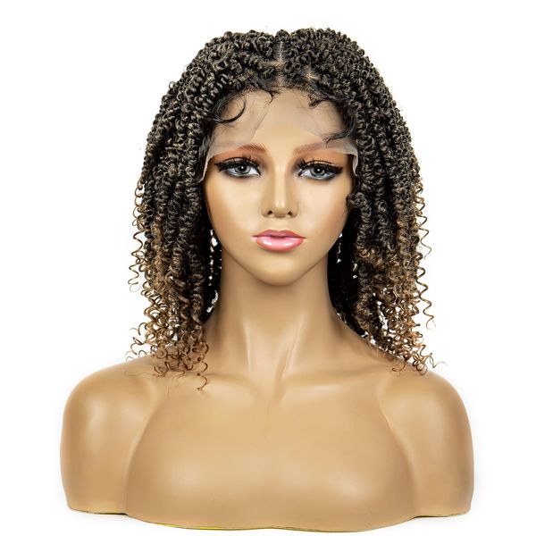 sedittyhair Braided Wigs for Black Women Lace Front Knotless Box Short Bob Twist Braided Wigs Synthetic Lace Front Braided Wigs with Baby Hair Handmade Braided Wigs 14 inches (1B/27 Color)