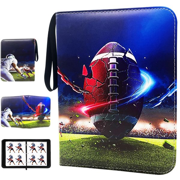 400 Cards Football Card Binder, 4-Pocket Card Collections Trading Card Binder 50 Pages Double-Sided Cards Holder with Zipper 3-Ring Card Album for Sports Football Card Sleeves Protectors