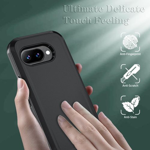Qinmay Phone Case for Google Pixel 9A Case with HD Screen Protector, Heavy Duty Shockproof & Dropproof 3-Layer Cover Phone Case for Pixel 9A,Black