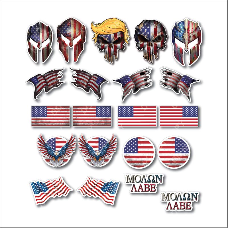 21 Pack Hard Hat Patriotic American USA Flag Decal Sticker Combo ...