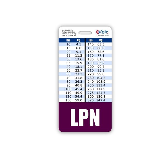 LPN Badge Buddy Vertical w/Height & Weight Conversion Charts (Purple)